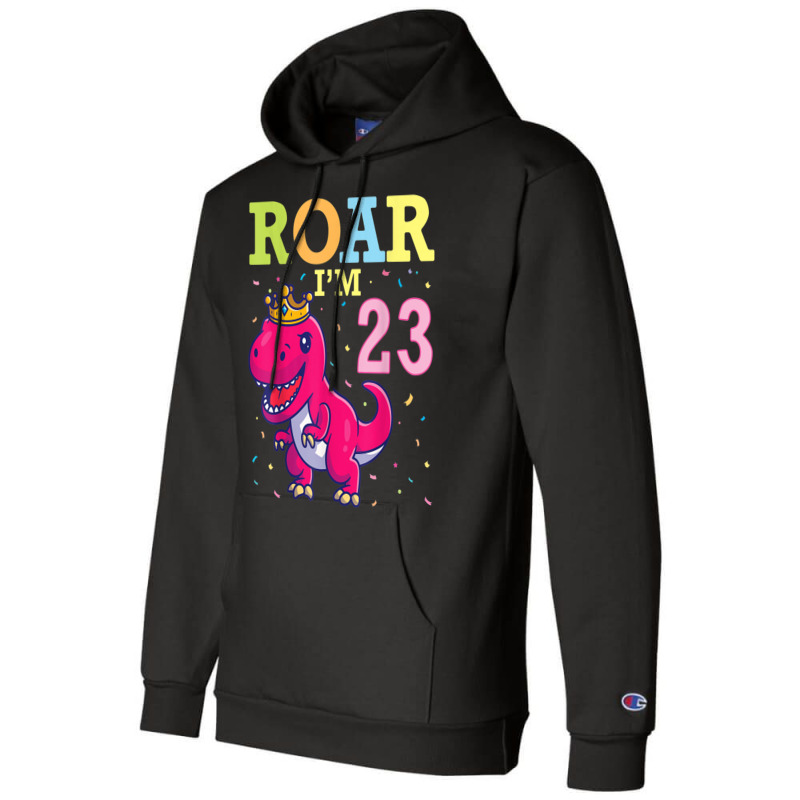 King Dinosaur Dance Happy My Birthday Roar I'm 23 Years Old Champion Hoodie | Artistshot