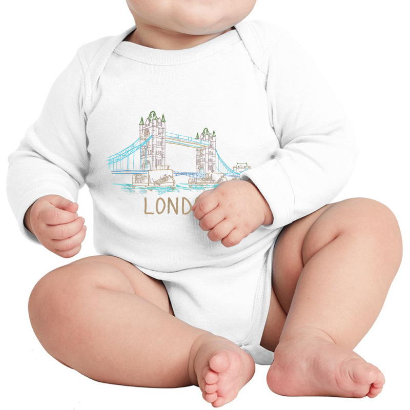 Tower Bridge London Unique Hand Drawn Art T Shirt Long Sleeve Baby Bodysuit by cm-arts | Artistshot