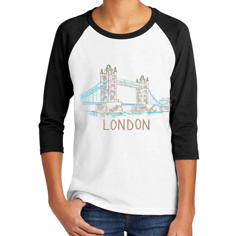 Tower Bridge London Unique Hand Drawn Art T Shirt Youth 3/4 Sleeve by cm-arts | Artistshot