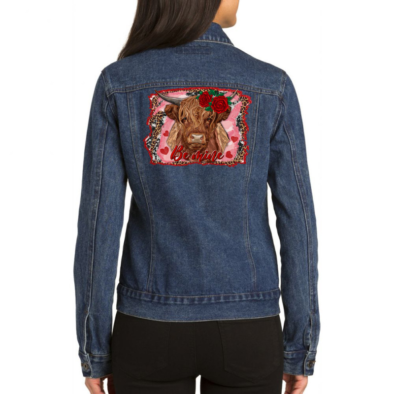 Be Mine Highland Cow Ladies Denim Jacket by AdoDesignShop | Artistshot