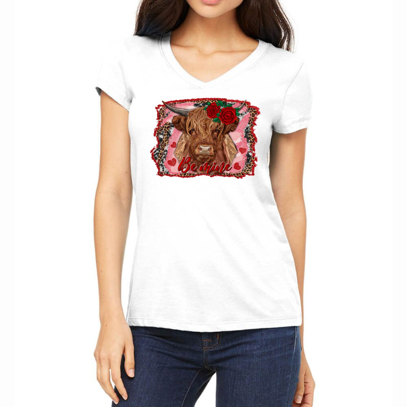 Be Mine Highland Cow Women's V-Neck T-Shirt by AdoDesignShop | Artistshot