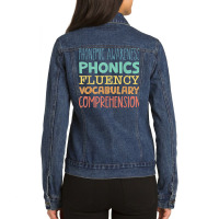 Reading Components Literacy Education Phonemic Awareness T Shirt Ladies Denim Jacket | Artistshot