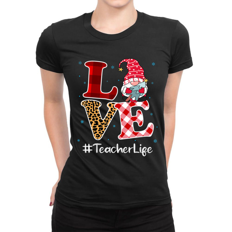 Love Teacher Gnome Christmas Matching Pajamas Women Ladies Fitted T-Shirt by cm-arts | Artistshot