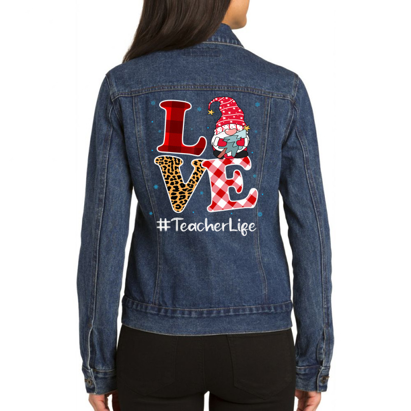 Love Teacher Gnome Christmas Matching Pajamas Women Ladies Denim Jacket by cm-arts | Artistshot