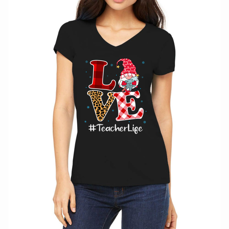 Love Teacher Gnome Christmas Matching Pajamas Women Women's V-Neck T-Shirt by cm-arts | Artistshot