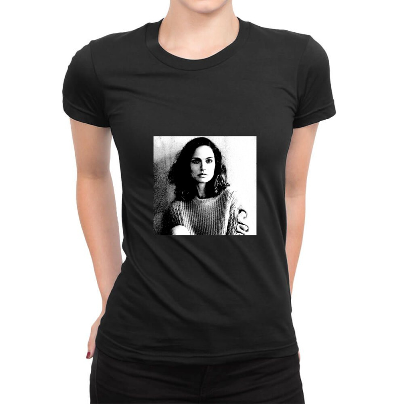 Natalie Portman Black & White Portrait (linocut) Ladies Fitted T-Shirt by ZarkoSuklje | Artistshot