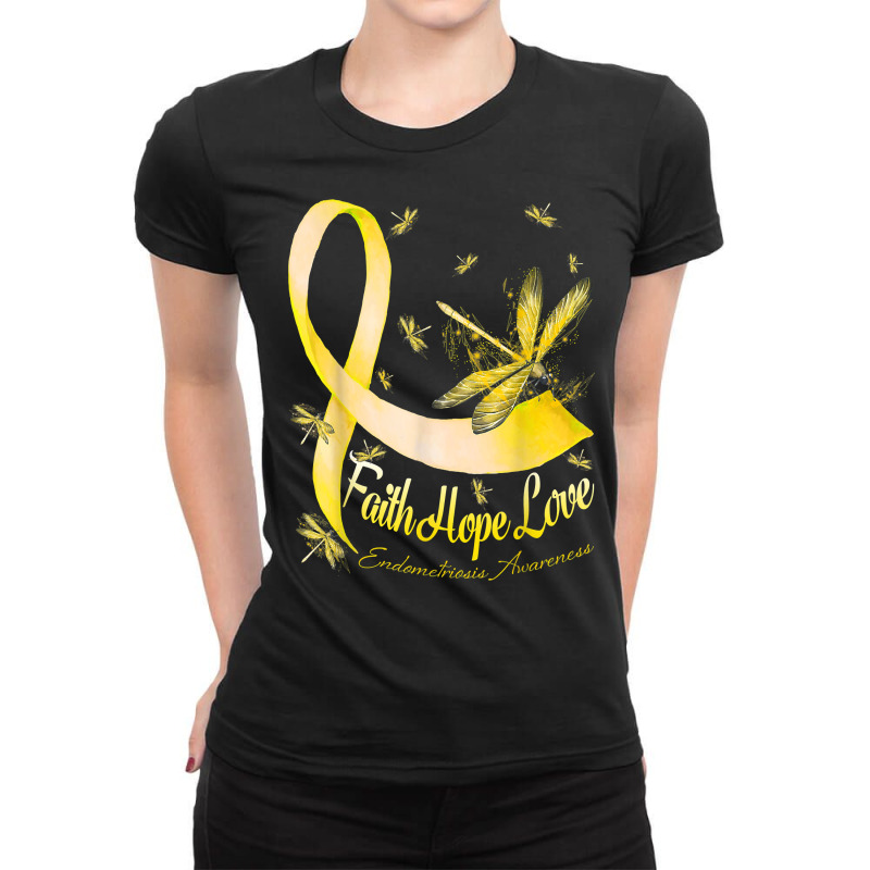 Faith Hope Love Endometriosis Awareness Dragonfly T Shirt Ladies Fitted T-Shirt by cm-arts | Artistshot