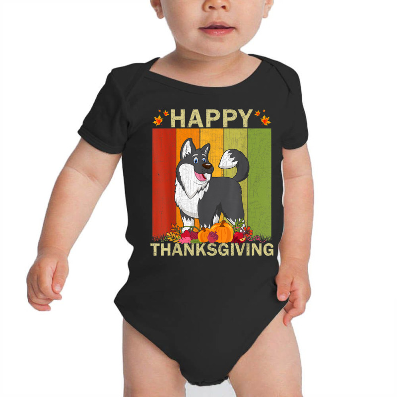 Alaskan Malamute Dog Retro Graphic Matching Thanksgiving Baby Bodysuit | Artistshot