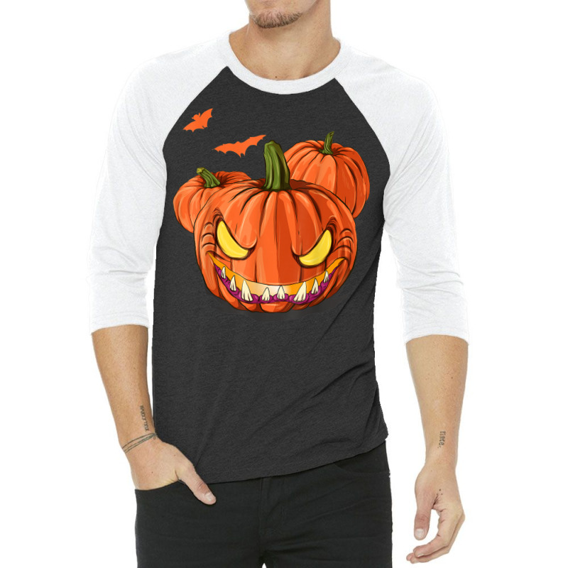 Scary Flying Bats Jack O Lantern Spooky Halloween Pumpkin 3/4 Sleeve Shirt | Artistshot