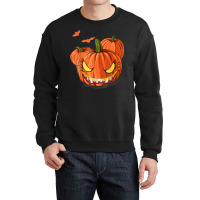 Scary Flying Bats Jack O Lantern Spooky Halloween Pumpkin Crewneck Sweatshirt | Artistshot