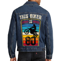 80 Year Old Birthday Party 80th Family Dirt Bike Motocross Men Denim Jacket | Artistshot