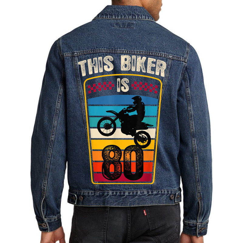 80 Year Old Birthday Party 80th Family Dirt Bike Motocross Men Denim Jacket | Artistshot