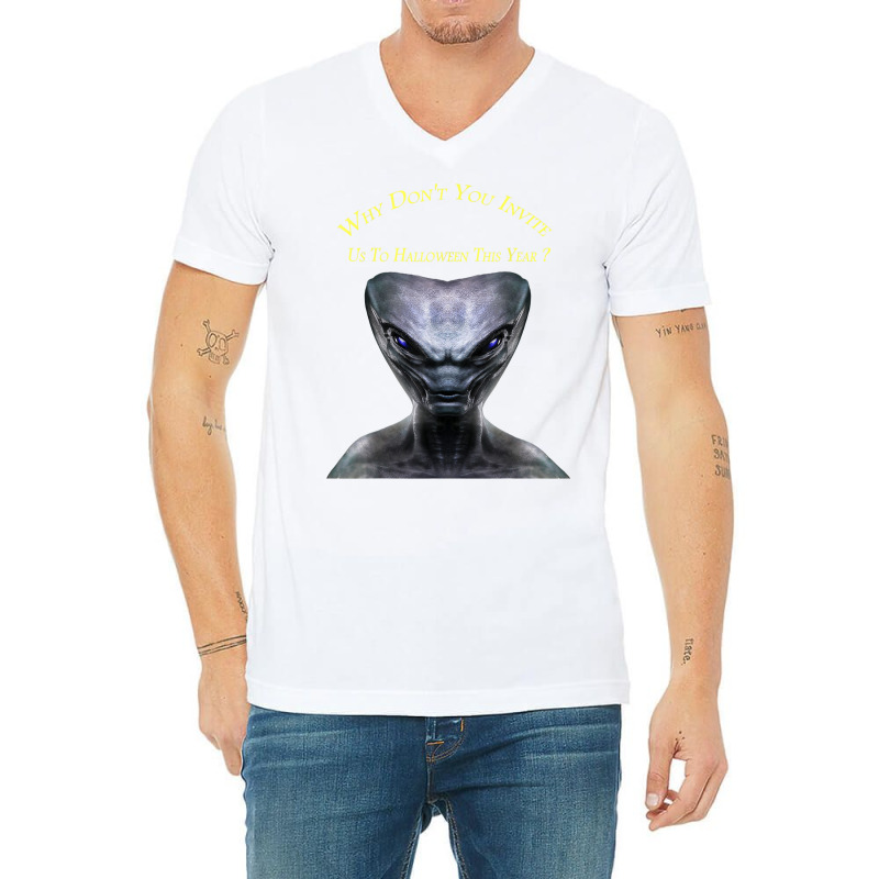 Why Don't You Invite Us, Alien Halloween T Shirt V-Neck Tee by judexynuk | Artistshot