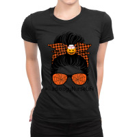 Radiology Nurse Halloween Pumpkin Messy Bun Nurse Life Ladies Fitted T-shirt | Artistshot