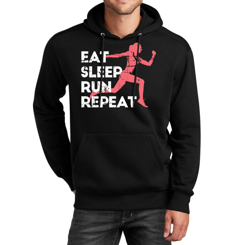 Eat Sleep Run Repeat Track And Field Girl Marathon Running Pullover Ho Unisex Hoodie by cm-arts | Artistshot