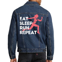 Eat Sleep Run Repeat Track And Field Girl Marathon Running Pullover Ho Men Denim Jacket | Artistshot