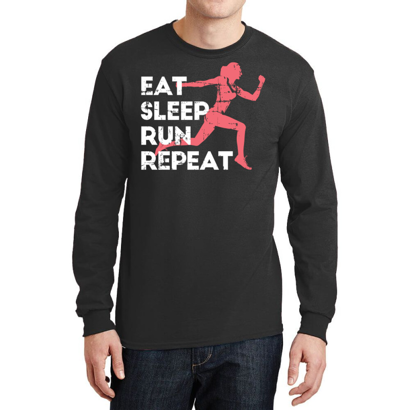 Eat Sleep Run Repeat Track And Field Girl Marathon Running Pullover Ho Long Sleeve Shirts by cm-arts | Artistshot