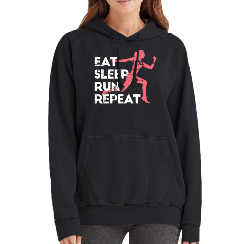 Eat Sleep Run Repeat Track And Field Girl Marathon Running Pullover Ho Vintage Hoodie by cm-arts | Artistshot