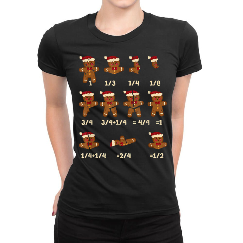 Christmas Math Teacher Fraction Gingerbread Cookie Santa Hat T Shirt Ladies Fitted T-Shirt by zhypapunazhae | Artistshot