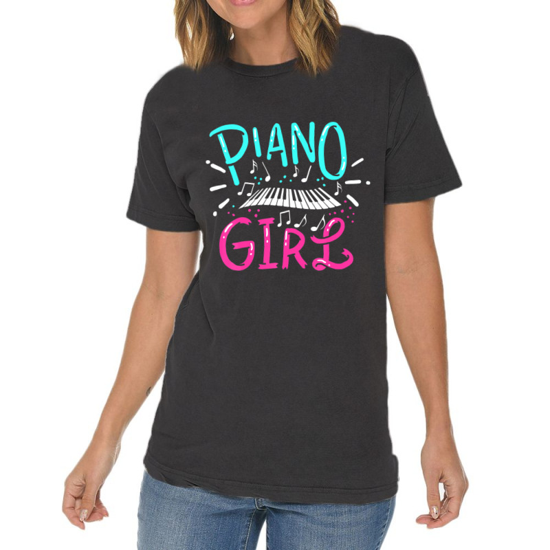 Piano Girl Pianist Music Notes Vintage T-shirt | Artistshot