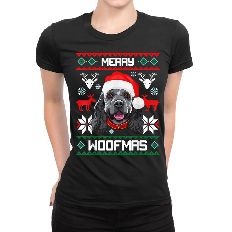 Cocker Spaniel Gift For Merry Christmas Woofmas Clothes T Shirt Ladies Fitted T-Shirt by tebaekivoti | Artistshot