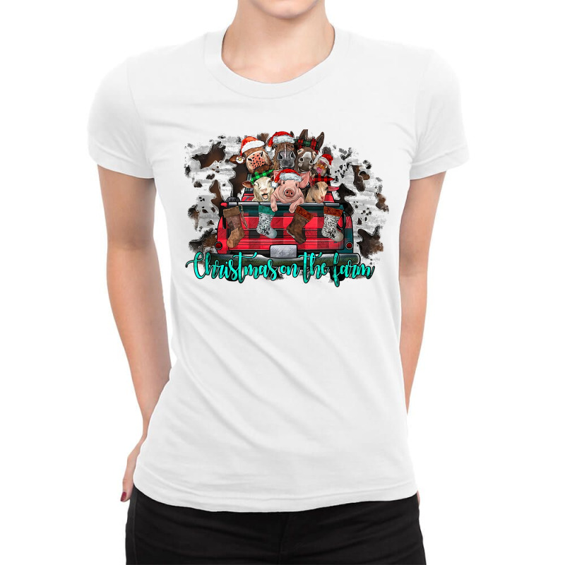 Christmas On The Farm Merry Christmas Farm Animals Western Tank Top Ladies Fitted T-Shirt by cm-arts | Artistshot