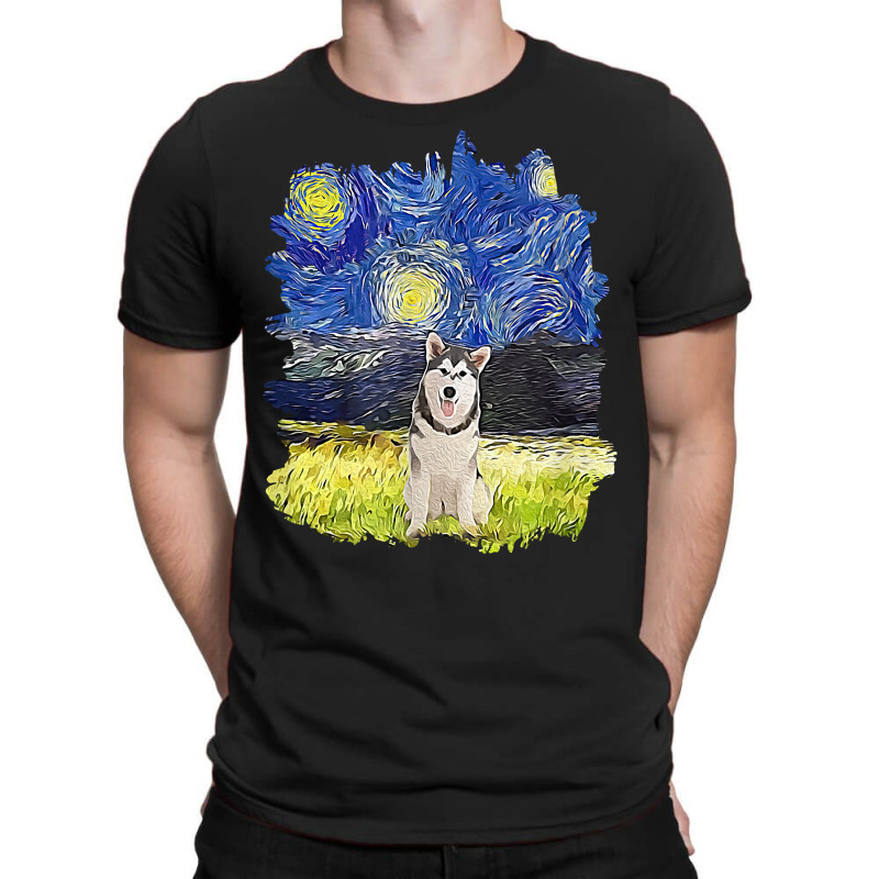 Starry Night Impressionist   Dog Art Alaskan Malamute T Shirt T-shirt | Artistshot