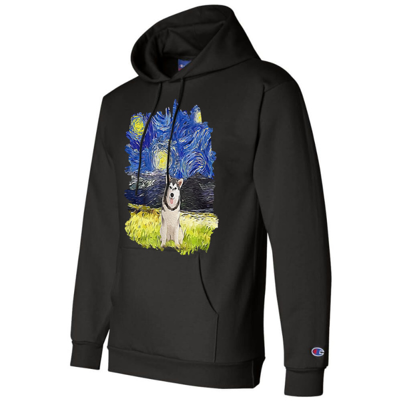 Starry Night Impressionist   Dog Art Alaskan Malamute T Shirt Champion Hoodie | Artistshot