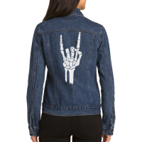 Skeleton Hand Devil Horns Rock Hand Gesture Ladies Denim Jacket | Artistshot