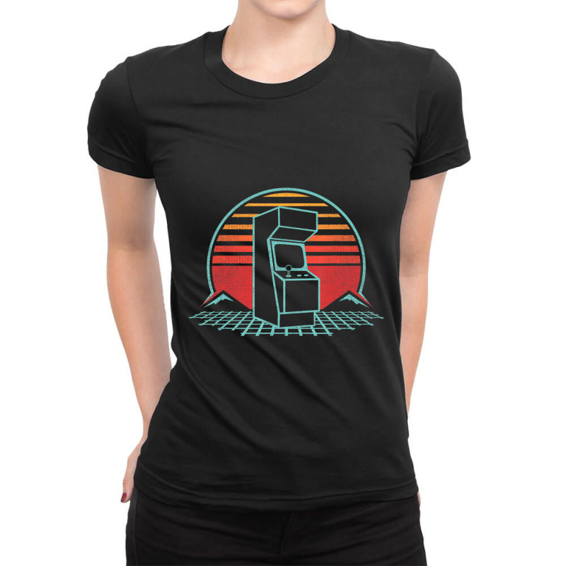 Arcade Game Machine Cabinet Nostalgia Retro 80s Gamer Ladies Fitted T-Shirt by cm-arts | Artistshot