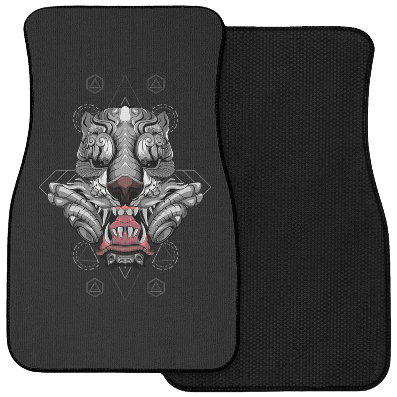 Tiger Head Vector Illustration, Tiger's Ferocious Head, Tiger's Fearso Front Car Mat | Artistshot