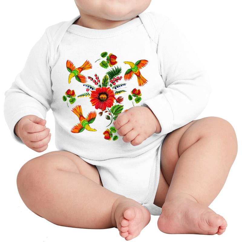 Slavic Colorful Birds, Flowers Petrykivka Painting Ethnical Premium T Long Sleeve Baby Bodysuit by cm-arts | Artistshot