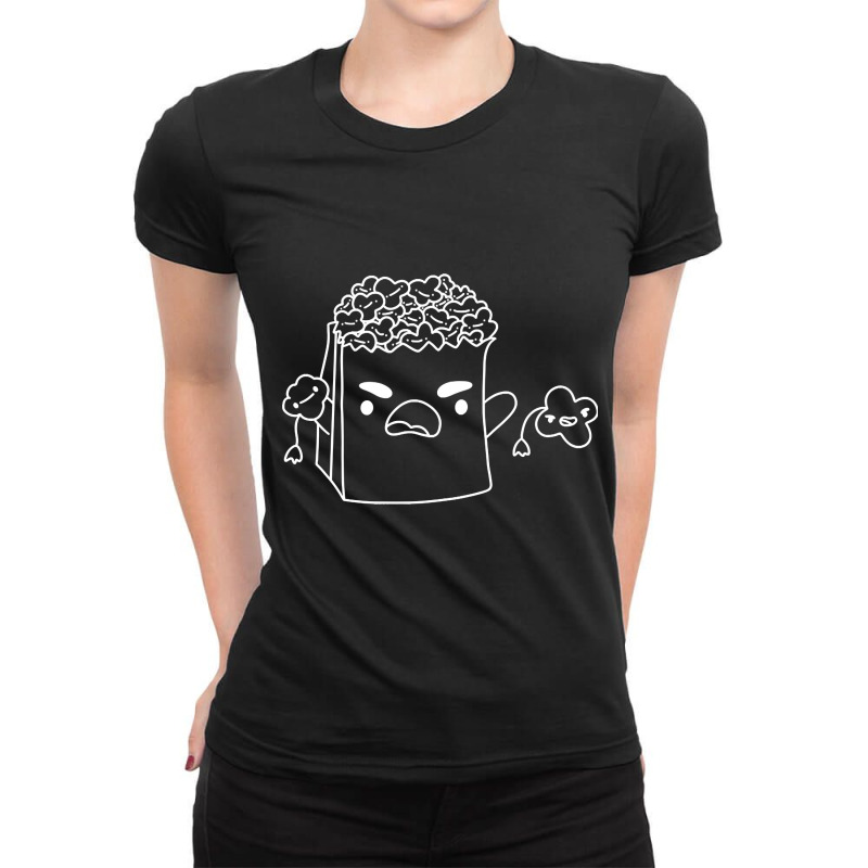 Angry Popcorn Bag In White Ladies Fitted T-Shirt by Kanmosrin52 | Artistshot