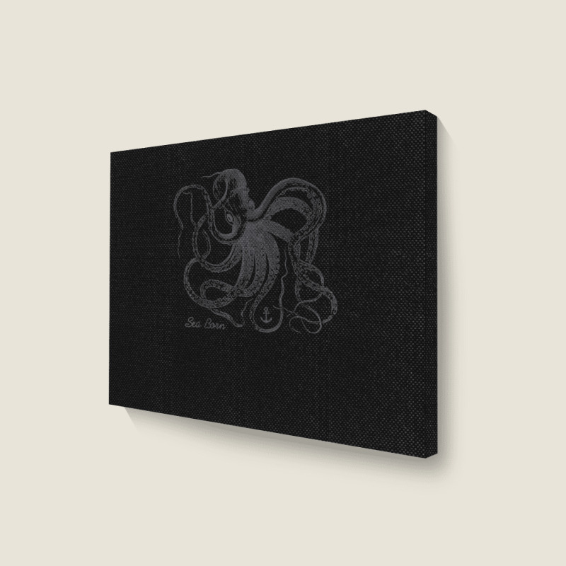 Vintage Black Octopus Marine Biologist Ocean Sea Life 5 Landscape Canvas Print | Artistshot