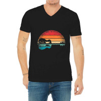 Retro Acoustic Guitar Lake Sunset Guitarist Music Lover V-neck Tee | Artistshot