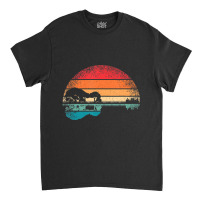 Retro Acoustic Guitar Lake Sunset Guitarist Music Lover Classic T-shirt | Artistshot