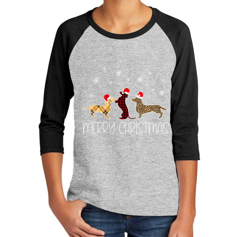 Dachshund Merry Christmas Cute Plaid Leopard Doxie Dog X-mas Youth 3/4 Sleeve by cm-arts | Artistshot