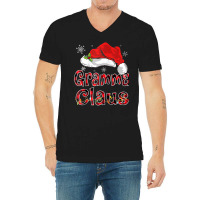 Gramma Claus Christmas Hat Red Plaid Family Group Matching Raglan Base V-neck Tee | Artistshot