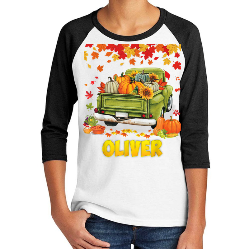 Thankful Oliver Thanksgiving Pumpkin Truck Fall Tree Blessed T Shirt Youth 3/4 Sleeve | Artistshot