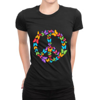 Retro Peace Love Love 60's 70's Hippie Butterflies Ladies Fitted T-shirt | Artistshot