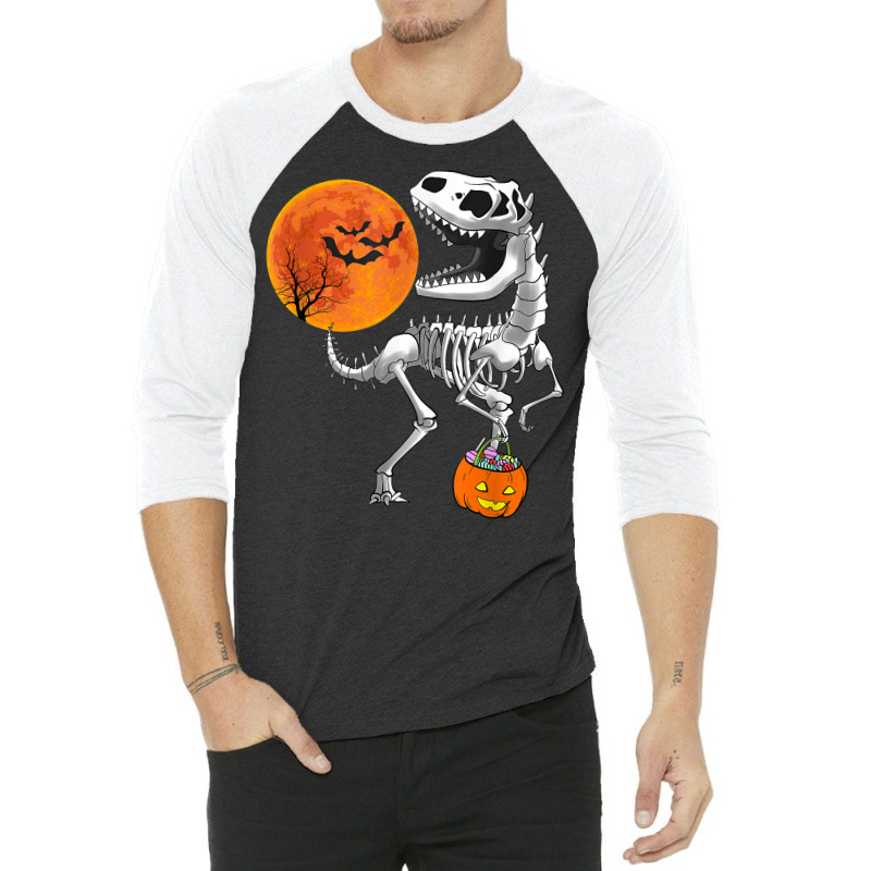 Halloween Dinosaur T Rex Skeleton Scary Boys Kids Teens T Shirt 3/4 Sleeve Shirt by naeqozhuhaso | Artistshot