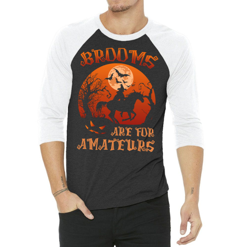 Brooms Are For Amateurs Witch Riding Horse Halloween Women Long Sleeve 3/4 Sleeve Shirt by cm-arts | Artistshot