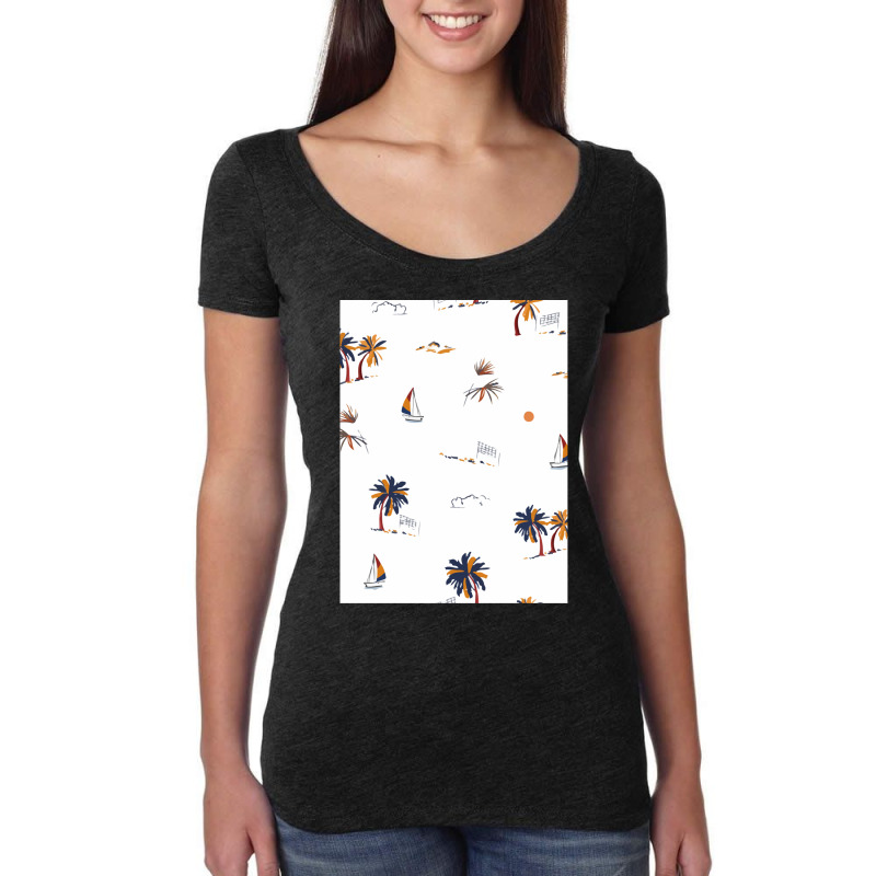 Beautiful Hand Drawn Summer Island Vacation Mood Paradise Seamless Pat Women's Triblend Scoop T-shirt by cm-arts | Artistshot