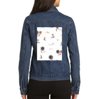 Beautiful Hand Drawn Summer Island Vacation Mood Paradise Seamless Pat Ladies Denim Jacket | Artistshot