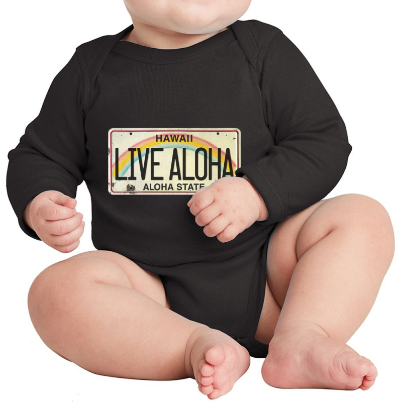 Live Aloha Vintage License Plate Long Sleeve Baby Bodysuit | Artistshot