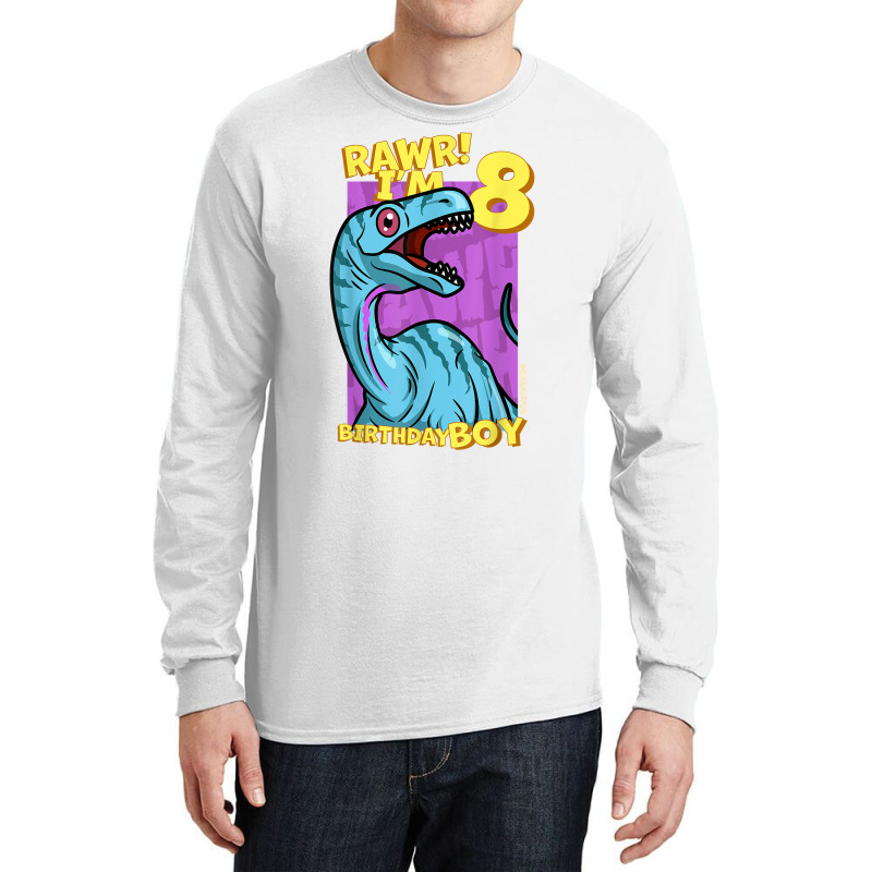 Rawr! I'm 8 Birthday Boys 8th Birthday Dino Noasaurus T Shirt Long Sleeve Shirts | Artistshot