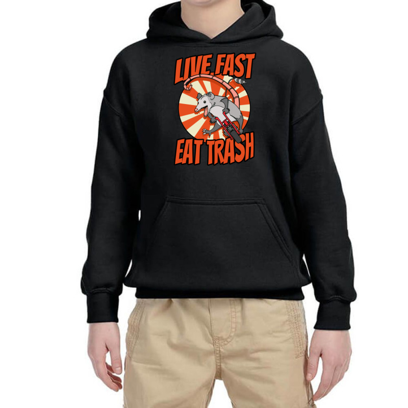 Live Fast Eat Trash Possum Riding Vintage Minibike Youth Hoodie by Kuwannin528 | Artistshot