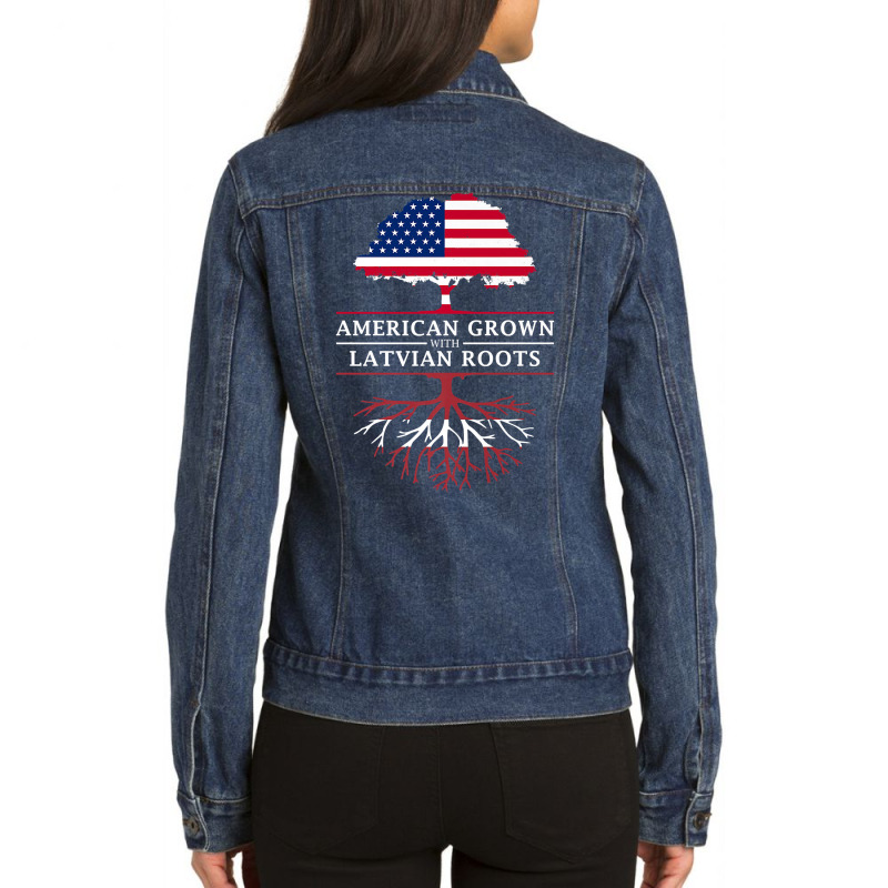 American Grown With Latvian Roots   Latvia Premium T Shirt Ladies Denim Jacket by cm-arts | Artistshot