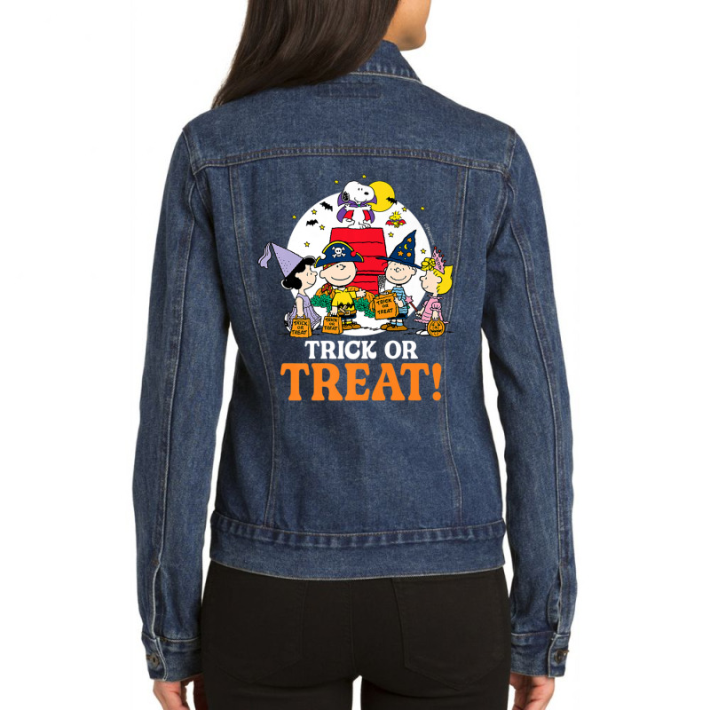 Peanuts Halloween Trick Or Treat Moonlight Ladies Denim Jacket | Artistshot