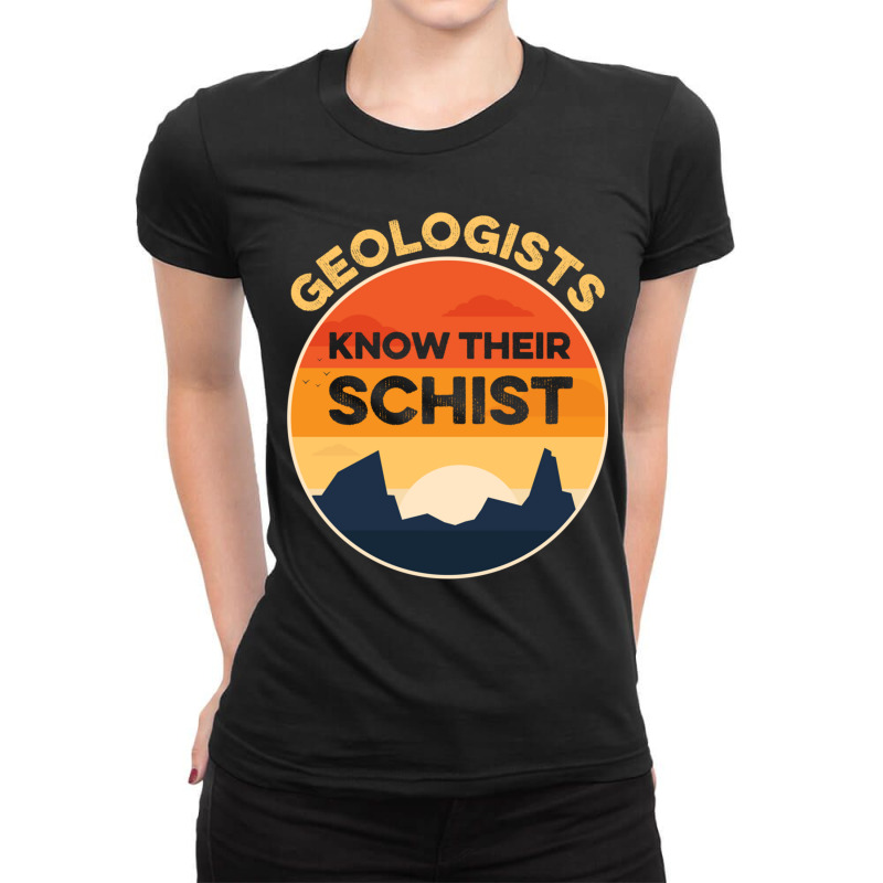 Geologists Know Their Schist Funny Geologist Pun Geology Fun Long Slee Ladies Fitted T-Shirt by cm-arts | Artistshot